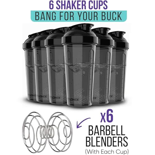 -6 Pack- 28 oz Protein Shaker Bottles for Protein Mixes - 6x Wire Whisk | Leak Proof Shaker Cups for Protein Shakes | Protein Shaker Bottle Pack | Shakers for Protein Shakes (6 Black 28 oz) - Image 3