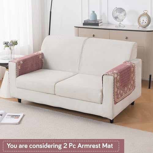 Image of HOKIPO Gulabi Jaal Premium Chenille Jacquard Sofa Armrest Cover - 1 Pair | 'Royal Aangan Series' (IN-1006-L1*2)