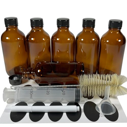 PIPIBA (6個入り) 120ml 黒色蓋付き遮光ボトル エッセンシャルオイル用ガラス瓶 アロマ精油瓶 香水保存容器 フルーツジュース、牛乳、酒類に使用可能 (茶色)