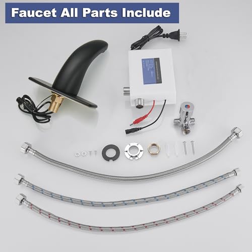 Bathfinesse Touchless Bathroom Sink Faucet, Commercial Auto Motion Sensor Faucet With Plate, Battery Or Plug-In Powered, Hot & Cold Mixer Control, Black thumb #4