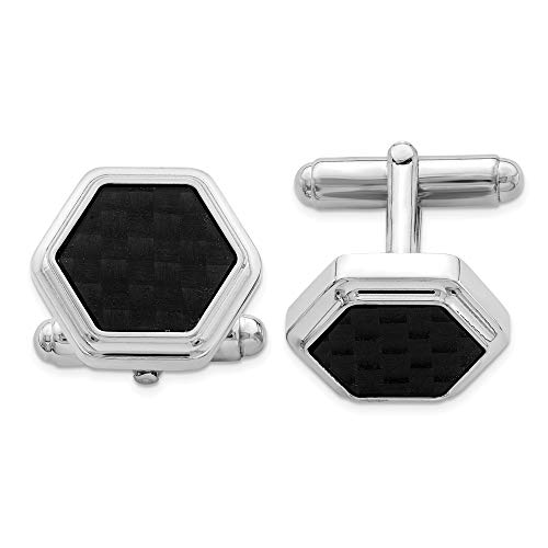 Mancuernillas hexagonales hombre plata 925 y carbono miniatura 1