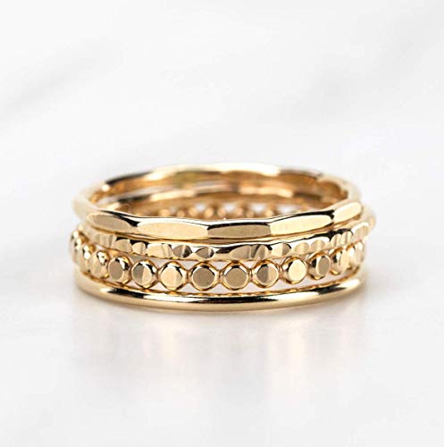 Hammered Stacking Rings, 14K Gold Filled Set of 4 Custom Made Mixed Stackable Bands