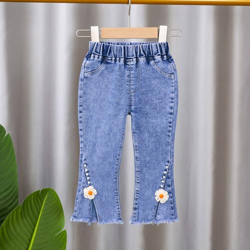 Little Girl Boot Cut Jeans Washed Denim Pants Mid Rise Elastic Band Long Jeans Casual Ripped 3t 4t Girls Clothes2