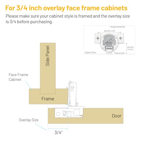 Furniware 20 Pack 10 Pairs 3/4 inch Overlay Soft Close Hinges for Face Frame Kitchen Cabinet Hinges Satin Nickel - 3 Way Adjustability Concealed Soft Close Hinges Damper Self Closing - Thumbnail 3