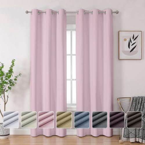 Image of OVZME 100% Blackout Curtains 84 inch Long 2 Panels Burg for Living Room, Light Pink Blackout Curtains Thermal Insulated, Noise Reducing Curtains Drapery for Girl's Bedroom (2x40Wx84L, Grommets)
