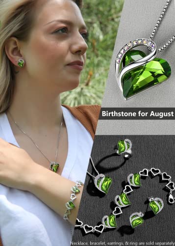 Leafael Womens Brass Necklaces, Infinity Love Heart Pendant Birthstone Crystal Jewelry Gifts For Wife, Silver Plated 18 + 2 Inch Chain, 08A-August-Peridot Green #TOP3