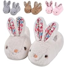 JACKSHIBO Toddler Slippers Boys Girls Little Kids Dinosaur House Shoes Cute Bunny Slipper for Home Indoor Winter Bedroom Non Slip Soft Plush Rabbit Warm Shoes
