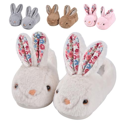 JACKSHIBO Toddler Slippers Girls Boys Cute bunny House Slipper for Home Indoor Winter Bedroom Non Slip Rabbit Warm shoes