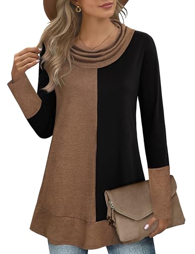 Youtalia Women's Hoodie Sweatshirt Long Sleeve Cowl Neck Pullover Color Block Thin Tunic Top3