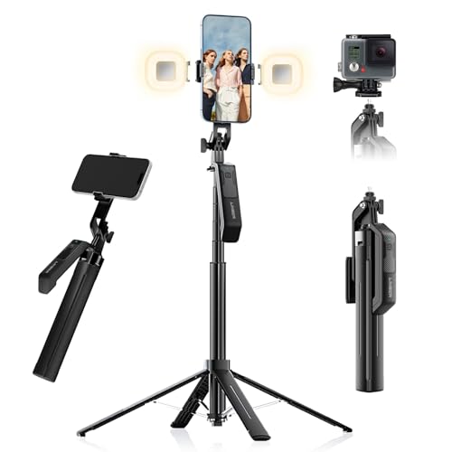 Professional Phone Tripod Stand with Wireless Remote & Ring Light, Adjustable...