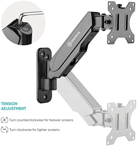 ONKRON Full Motion Gas Spring TV Wall Mount Bracket for 13-34 Inch Screens - VESA Compatible, Smooth and Easy Adjustment, Durable and Secure, Space-Saving Design - G120 Black