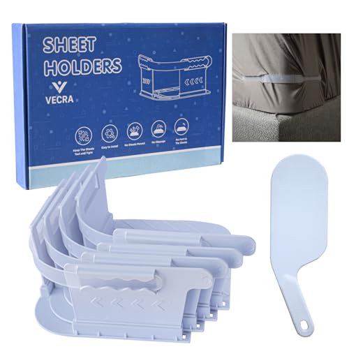 VECRA Ultra-Secure Bed Sheet Holder - with Heavy-Duty Mattress Straps – One-Time Installation Plastic Locking Strips Keep Fitted & Flat Sheets Tight on All Mattress Sizes – No Slip