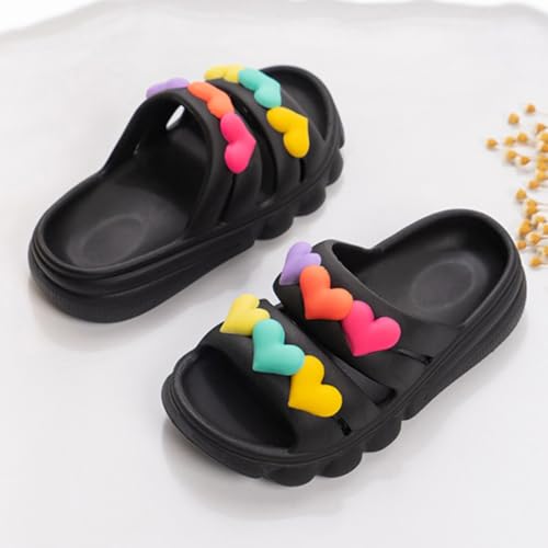 Black Fashionable Lightweight Soft Heart Design Sandals for Women EVA Slides Bathroom Outdoor Beach All Season3