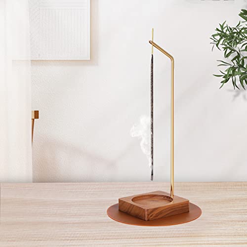 Handmade Incense Burner Catcher Upside Down Ash Tray, Black Walnut Wooden Incense Holder With Brass Incense Stick Stand And Silicone Mat For Zen Yoga Spa Mediation Home Decor #TOP5