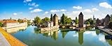 Support mural inclus Tableau en bois 70 x 30 cm : panorama de Strasbourg, pont médiéval des couvertures et cathédrale, vue depuis le Barrage Vauban Alsace, France (53239414)