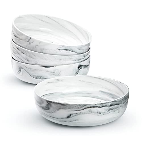 Divitis Home Fusion Pasta Salad Bowls Set Of 4, 56 Fl Oz, 8.5 Inches, Black Porcelain (Plates And Bowls Set; Salad Bowls; Serving Bowls; Pasta Bowls) #TOP1