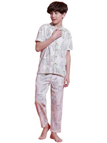 Image of Li'l Tomatoes Boys 100% Cotton Night Suit | Summer Printed Shirt & Shorts Set | Soft & Breathable Sleepwear | 9-16 Years