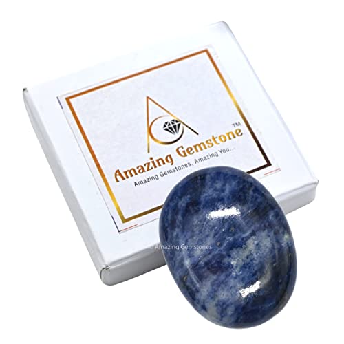 Image of Amazing Gemstone Sodalite Crystals and Healing Stones - Large Palm Stone Crystals Piedra - Crystal for Good Luck, Balanced Positive Energy, Meditation - Unique Stocking Stuffers Gifts for Women, Men