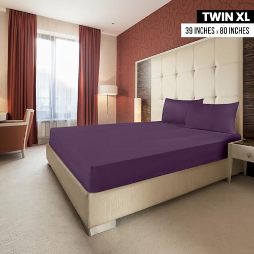 Image of Utopia Bedding Twin XL Fitted Sheets - Bulk Pack of 2 Bottom Sheets - Soft Brushed Microfiber - Deep Pockets - Shrinkage & Fade Resistant - Easy Care (Twin XL, Purple)