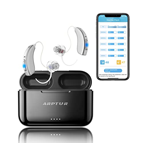 Bluetooth Hearing Aids Rechargeable With Noise Cancelling App Control Hearing Test Hearing Aids With Bluetooth | Receiver-In-Canal (Ric) 100Hrs Backup Power | Auto-On/Off 4 Listening Programs With Tinnitus Masking (Silver) #TOP3
