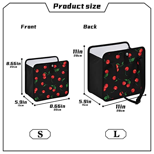 Image of Cherry Black Car Trash Can, Foldable Hanging Car Trash Bag, Watercolor Fruit Leaves Small Waterproof Car Accessories Garbage Bin