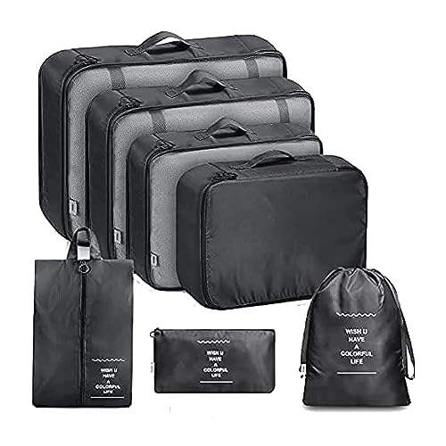 CASTILLO-GRAND-7Pcs-SET-Travel-Luggage-Organizer-Packing-Cubes-Set-Storage-Bag-Waterproof-Laundry-Bag-Traveling-Accessories-Black CASTILLO GRAND 7Pcs SET Travel Luggage Organizer Packing Cubes Set Storage Bag Waterproof Laundry Bag Traveling Accessories, Black