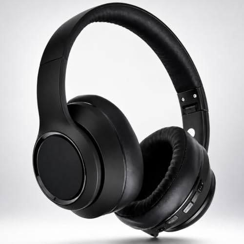 Fone de Ouvido Bluetooth 5.3 On-ear. Cancelamento de Ruído e Regulavel para Corridas e Academia, Headphone Sem Fio com Microfone Integrado Confortavel e Dobravel Compativel com Android e IOS. (Preto)