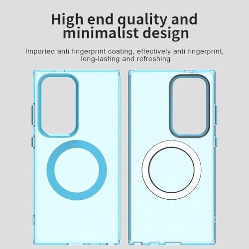Image of Elzzi Magnetic Case for Samsung Galaxy S25 Ultra 5G Cover [Compatible with MagSafe] Slim Fit Shockproof Translucent Matte Hard Back Phone Cover with Protective Bumper for Men & Women (Blue)