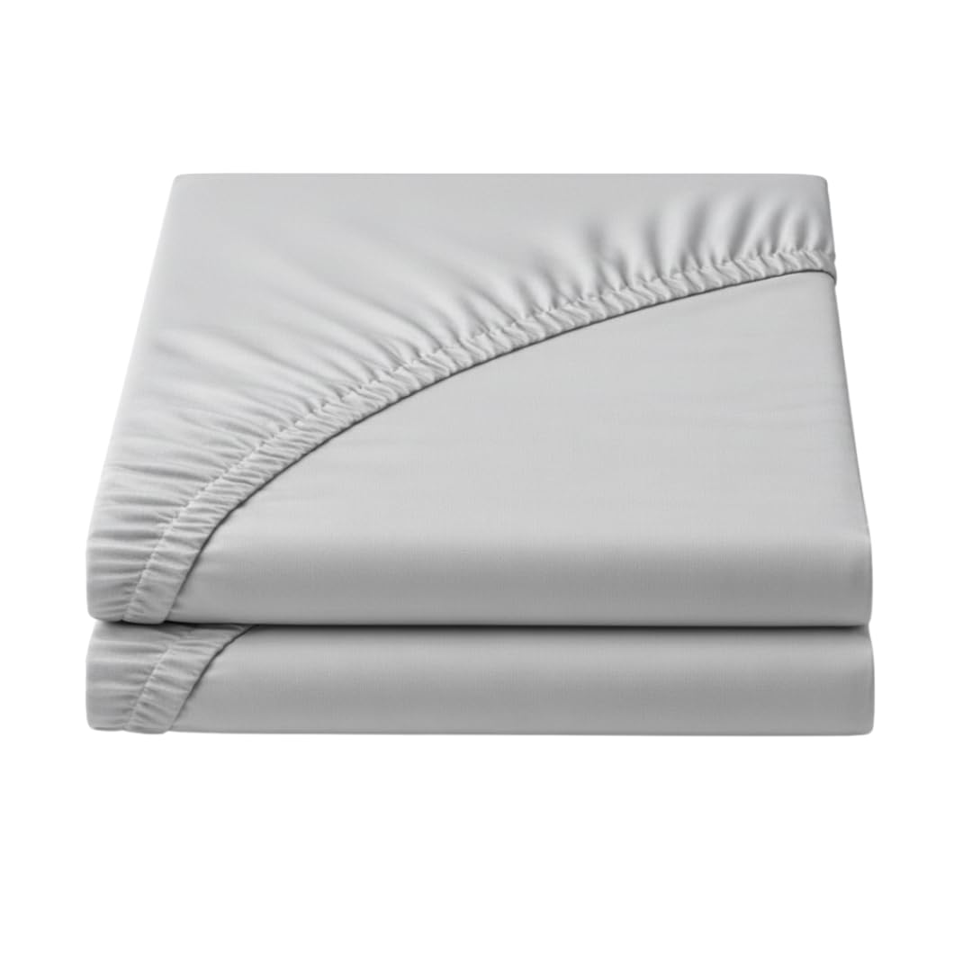 BRIT COTTON® 4FT Small Double Silver Fitted Sheets Pack of 2, 90GSM Microfiber, Extra Deep 16"/40cm Bottom Sheets, Soft & Secure Fit for Thick Mattresses