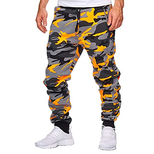 Pantalones de chándal de camuflaje para hombre, pantalones deportivos de camuflaje con cordón ajustable, pantalones largos de cintura elástica, pantalones largos ajustados para gimnasio, naranja, M