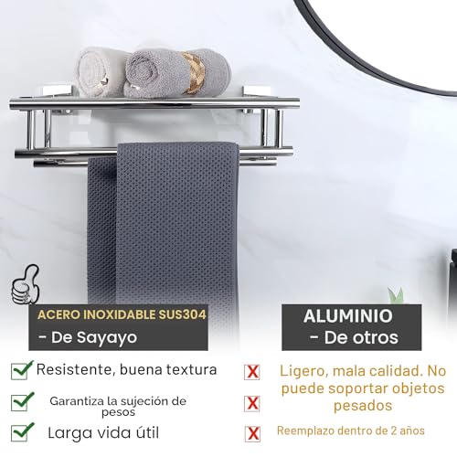 Miniatura 4 de Sayayo Toalleros De Baño Toallero Doble Barra De Toalla Pulido Pared Estante De Almacenamiento, Accesorios Baño Acero Inoxidable Colgador Trapos Cocina Para Baño Y Cocina 40cm, Egz8040-C