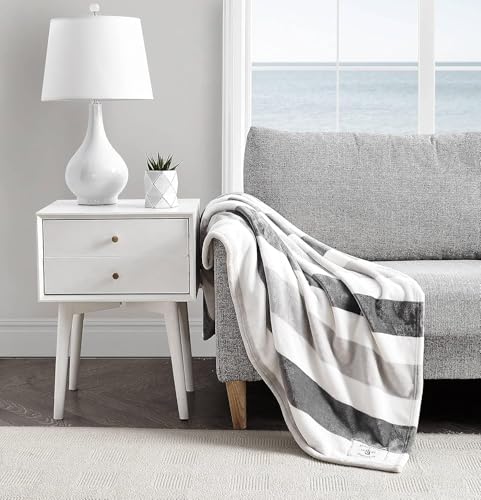 Image of Nautica - Throw Blanket, Super Soft & Cozy Fleece Bedding, Dorm Room Essentials (Awning Stripe Grey, 50 inch x 60 inch)