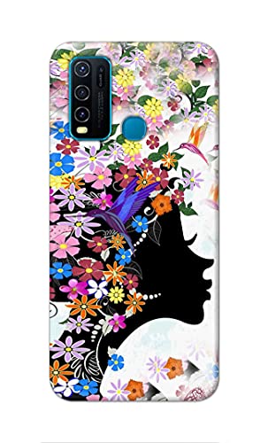 Image of Printed Hard Back Cover Case for Vivo Y30 Back Cover (Floral Hairstyle Girl) -1803
