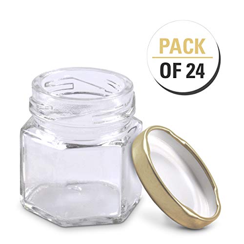 SKEMIX 1.5 oz Hexagon Mini Glass Jars with Gold Lids and Labels (Pack of 24) - Thumbnail 7