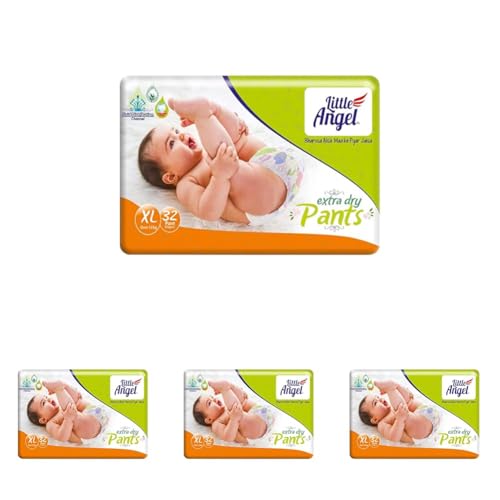 Image of Little Angel Extra Dry Baby Pants Diaper, Extra Large (XL) Size, 32 Count, Super Absorbent Core Up to 12 Hrs Protection & Wetness Indicator, Pack of 4, Over 12kg
