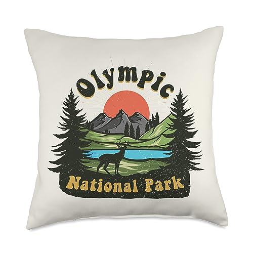 Olympic National Park Souvenirs Olympic Mountain Washington National Park Throw Pillow, 18x18, Multicolor