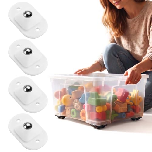 Image of Self Adhesive Mini Caster Wheels, Peel And Stick Small Rolling Wheels, Compact Swivel Casters for Storage Bins, Cabinets, Drawers, Organizers and Household Containers (White Single Ball- 4PCS)