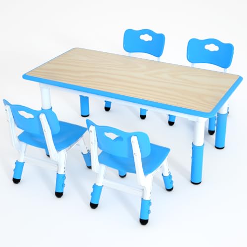 LulliSpace Kids Table and 4 Chairs Set?Height Adjustable Children Table & Chair?Toddlers Study Multi-Activity Table with 47.2