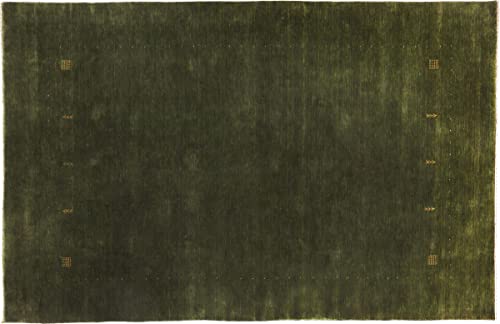 RUG PRINCE Gabbeh Wollteppich 170x240 Handgewebt Grün Einfarbig Handarbeit Zimmer Cover