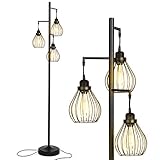 Brightech Teardrop LED Floor Lamp – Tree Standing Lamp with 3 Elegant Cage Heads & Edison Bulbs – Standing Lamp for Living Rooms & Offices – Tall Standing Lamp Ideal for Bedroom Reading – Black