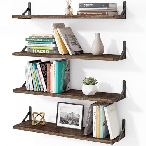 Image of YGEOMER Floating Shelves for Wall, 23in Brown Wall Shelves for Living Room, Bathroom, Bedroom, Kitchen, Home Decor (Set of 4)