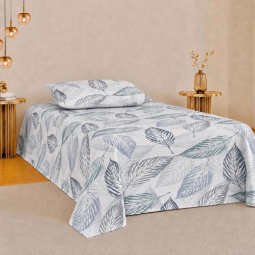 Image of Jaipur Weaves Single Bed Cotton Bedsheet with 1 Pillow Cover, 100% Pure Cotton Single Bedsheet 60x90 Inches, 240 TC Soft Breathable Bed Sheet - (Tealish Blue)