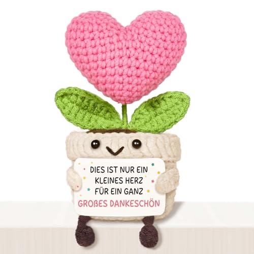 Giftasy Dankeschön Geschenke - Kreative Strickwolle Herzblume mit Energiekarte Kleines Danke Geschenk Danke Geschenk für Frauen Männer Mädchen Jungen Freundin Freunde