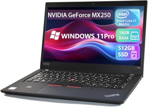 Lenovo Thinkpad T490 Laptop, NVIDIA GeForce MX250 GDDR5 2GB, 14' FHD Laptop Display, Core i7-8665U, 16 GB RAM, 512 SSD, Webcam, HDMI, Windows 11 Pro (Renewed)