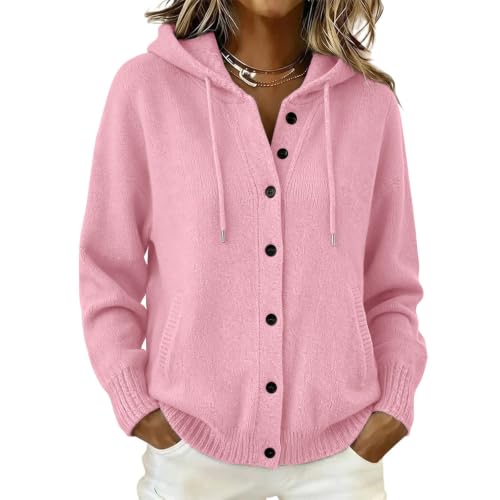 Pink Hooded Cardigan for Women Button Up Long Sleeve Cashmere Sweaters - image 7