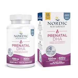 Nordic Naturals Prenatal DHA, Unflavored – 830 mg Omega-3 + 400 IU Vitamin D3 – 90 Soft Gels – Supports Brain Development in Babies During Pregnancy & Lactation – Non-GMO – 45 Servings