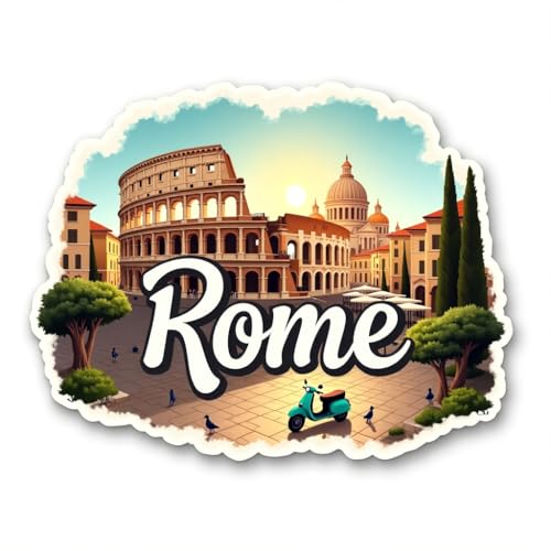 Image of Naxon Rome Italy Theme Souvenir Wooden Fridge Magnet | Colosseum, Vatican & Historic Landmark Design 3x3 Inch Refrigerator Magnet for Kitchen & Home Decor | Travel Gift from Rome | Pack of 1