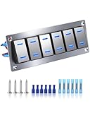 IZTOSS 6 Gang Aluminum Marine Rocker Switch Panel - Pre-Wired with 5 Pin On-Off Blue LED Car Switches，12V/24V Switch Panel Waterproof for Marine Cars, Trucks, RVS, UTV (Silver)