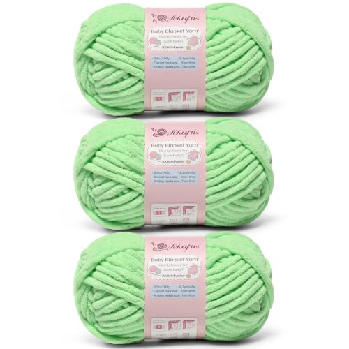 Image of 10.58 oz /147.6 yds Chunky Chenille Yarn for Crocheting, #7 Super Bulky Baby Blanket Yarn for Crocheting Soft, Fluffy Velvet Yarn for Knitting, Amigurumi Crochet Yarn for Crafts (3 Aqua Green)