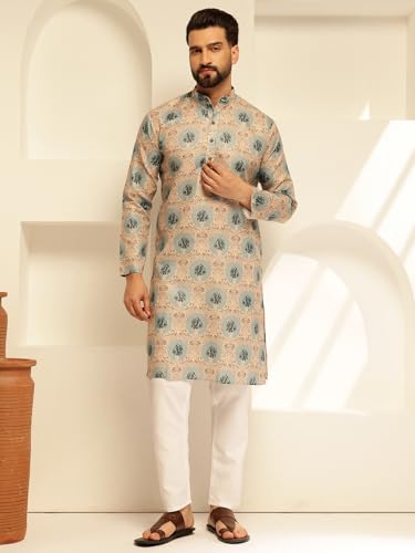 Image of SOJANYA (Since 1958 Men's Cotton Linen Geometric Print Long Kurta
